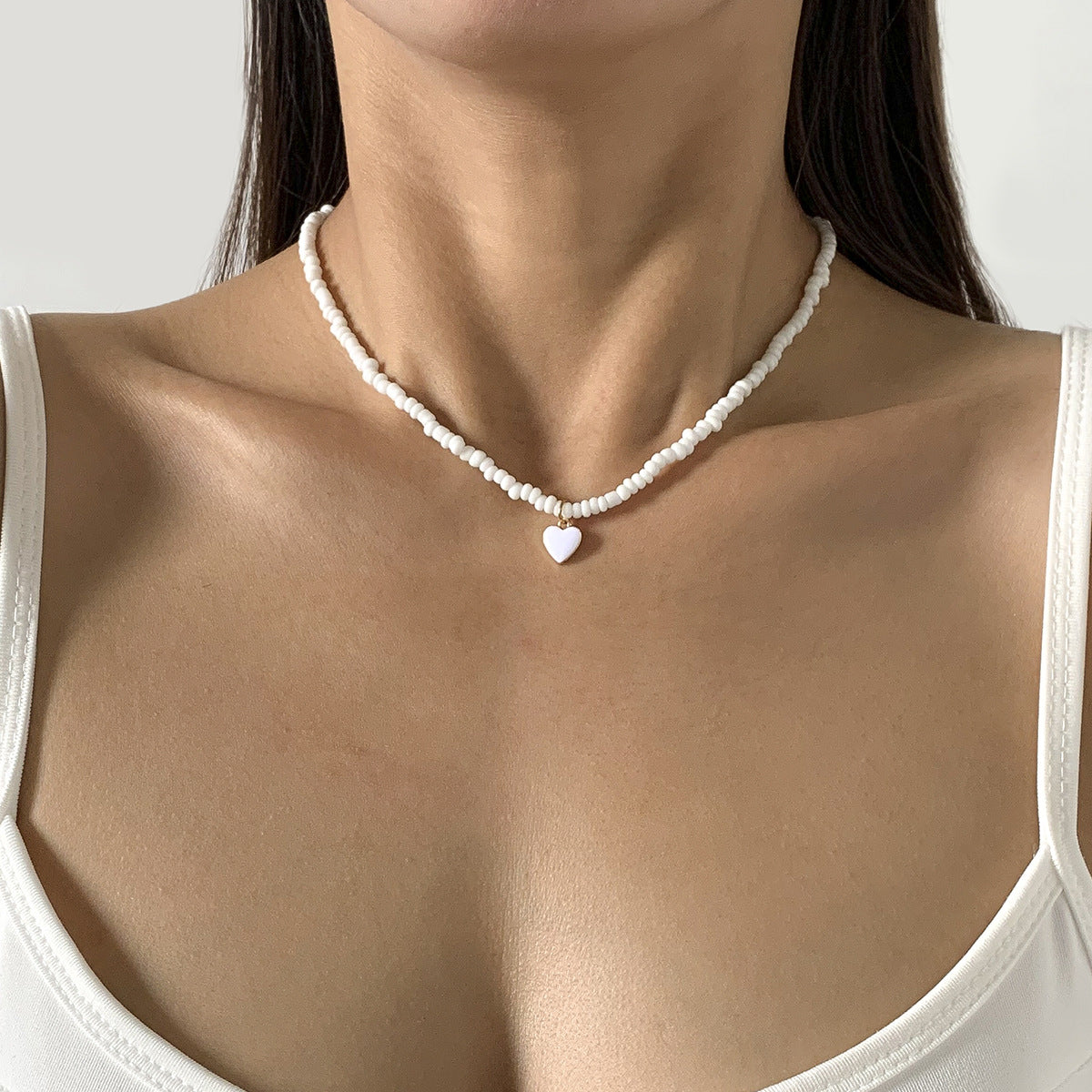 Wholesale Glass Beads Peach Heart Stackable Beaded Necklace